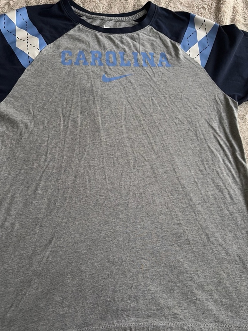 Nike Gray Raglan Tee with Navy & Light Blue Accents medium